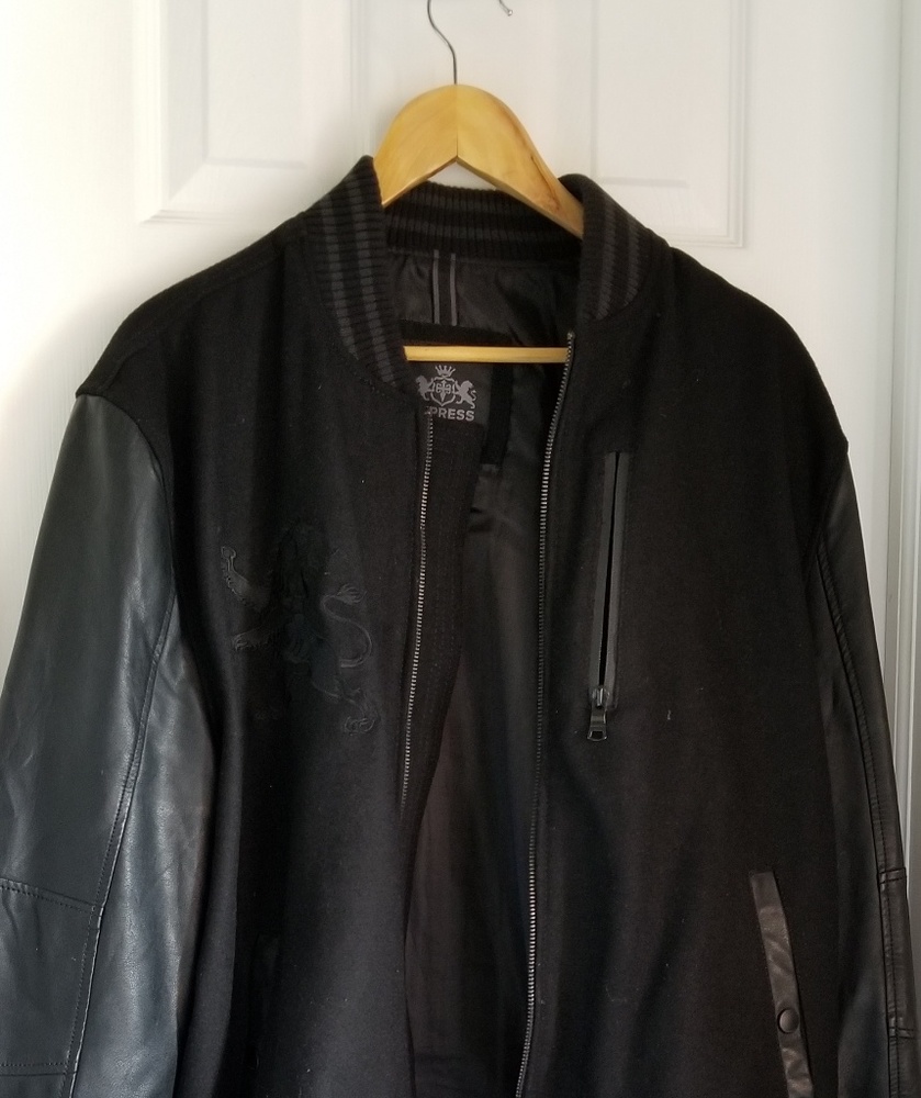 EXPRESS VARSITY Leather+WOOL Jacket (BLACK)